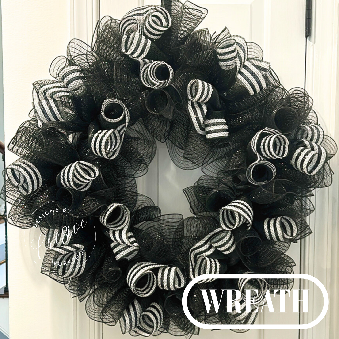 Black & White Striped Wreath