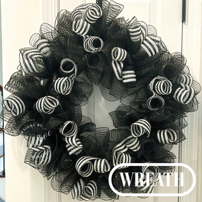 Black & White Striped Wreath