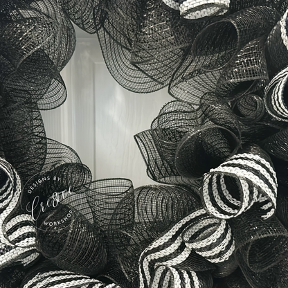 Black & White Striped Wreath