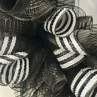 Black & White Striped Wreath