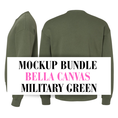 Bella Canvas Military Green Sweatshirt Mockup Bundle