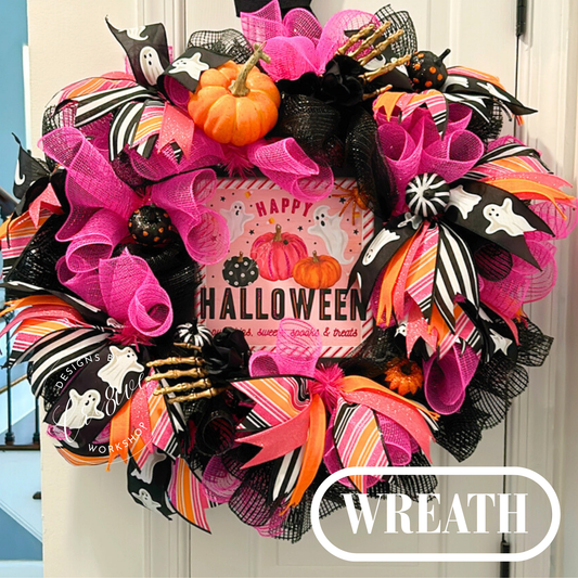 Happy Halloween Custom Pink Wreath