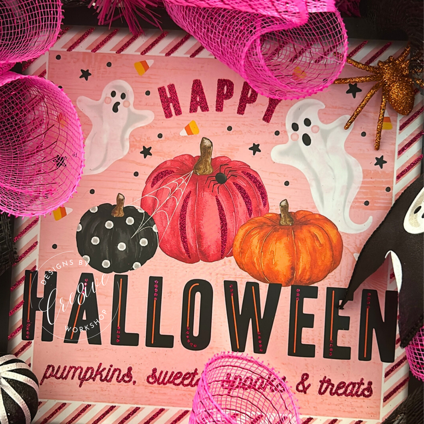 Happy Halloween Custom Pink Wreath