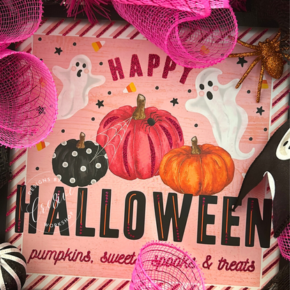 Happy Halloween Custom Pink Wreath