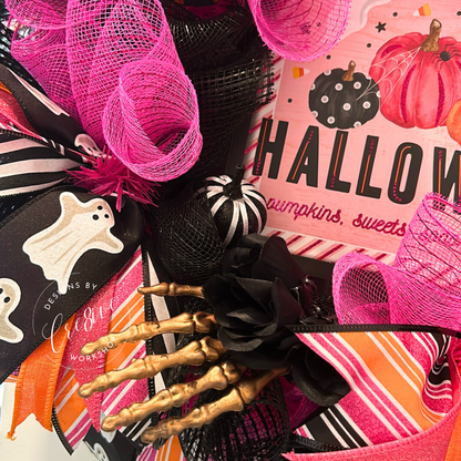 Happy Halloween Custom Pink Wreath